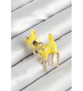 Zirkon Taşlı Fiyonk Detaylı 3D Sarı Ceylan Figürlü Gold Renk Kadın Broş TJ-BR445