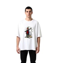 Erkek Oversize Tişört Bandanalı Sakalı Figür Çizgi Sanatı Baskı Urban Street Style Günlük Rahat