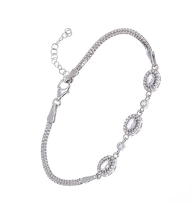 Oval Zirkon Taşlı 925 Ayar Gümüş Kadın Bileklik