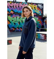Kadın Moda Oversize Dik Yaka Standart Kol Uzun Polar Fermuarlı Uzun Kol Cep Detaylı Örme Sweatshirt