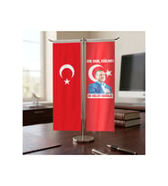 Recep Tayyip Erdoğan ve Türk Bayrağı Kırlangıç T tipi Masa Bayrak Takımı