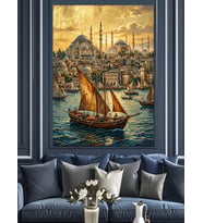 Gün Batımında İstanbul Boğazı Ve Camii Dekoratif Kanvas - Mdf Ahşap Tablo