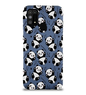 Samsung Galaxy M31 Uyumlu Lansman Kılıf Panda Tasarımlı İçi Kadife Kapak-Petrol Mavisi (Şeffaf)