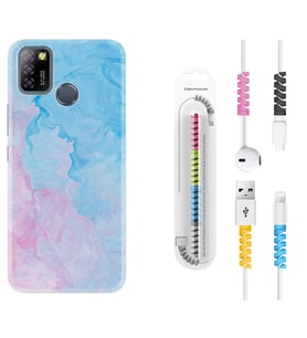 INFINIX Smart 4 5 6 Zero 8 S5 Pro Kılıf Kablo Koruma Spiral Silikon Pink Blue Abstract 1385