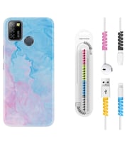 INFINIX Smart 4 5 6 Zero 8 S5 Pro Kılıf Kablo Koruma Spiral Silikon Pink Blue Abstract 1385