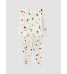LCW Kids Bej Yılbaşı Temalı Kız Çocuk Kadife Pijama Takım
