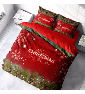 Monohome Yılbaşı Süsü Merry Christmas Çift Kişilik 3D Nevresim Takımı Pamuk Saten (Çok Renkli)