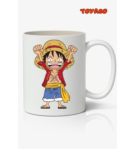 One Piece Hasır Şapkalı Luffy  Anime Temalı Beyaz Kupa Bardak Sevgiliye Arkadaşa Hediye