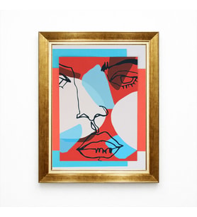 Tablore Altın Varak Çerçeveli Modern Soyut Kadın Yüzü Çizgisel Sanat Salon Tablosu