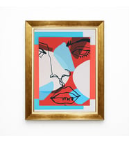Tablore Altın Varak Çerçeveli Modern Soyut Kadın Yüzü Çizgisel Sanat Salon Tablosu