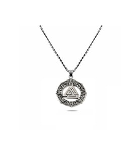 Güç Simgesi Valknut Viking Paslanmaz Çelik 316 L Kalite Kolye (Gümüş)
