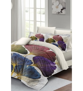 Çift Kişilik ( Lastikli Çarşaflı ) %100 Pamuk Saten Nevresim Takımı Colorfull Leave