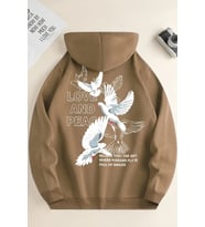 Love and Peace Baskılı Oversize Sweatshirt (Bej)