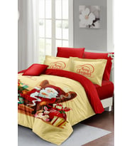 Yılbaşı Süsü Noel Baba Noel %100 Pamuk Saten 3d Çift Kişilik Nevresim Takımı