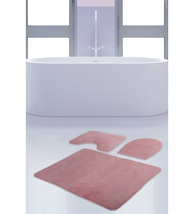Unicolor Düz Pembe 3'lü Banyo Paspası Halısı Seti Kaymaz Tabanlı Yıkanabilir