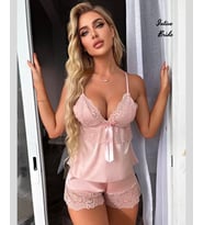Intive Comfort Pudra Dantelli Saten Şort V Yaka Büstiyer Takım (Çeyiz İçin)