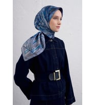 Armine Tivil Saf İpek Eşarp 9430 - 82 Mavi Karışık Desen