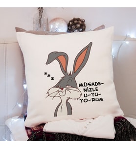 Müsadenizle Uyuyorum ( Bugs Bunny) Tasarmlı Yastık