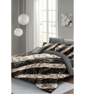 Çift Kişilik ( Lastikli Çarşaflı ) %100 Pamuk Saten Nevresim Takımı Zebra Marble