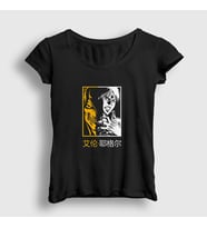 Presmono Kadın Siyah Eren Yeager Anime Attack On Titan T-Shirt 357929tt