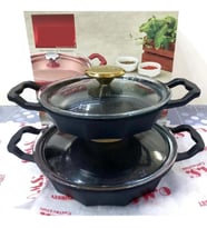OMS Dodeca Döküm Granit 4 Parça Kapaklı Sahan Set 18-22 cm Siyah