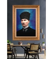 Altın Varaklı Çerçeveli Paspartulu Atatürk Tablo TR1257 (Gold)