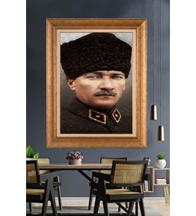 Altın Varaklı Çerçeveli Paspartulu Atatürk Tablo DC1456 (Gold)