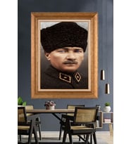Altın Varaklı Çerçeveli Paspartulu Atatürk Tablo DC1456 (Gold)