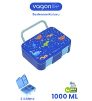 1000 ML Tek Kat Sızdırmaz,Karışmaz Üç Bölmeli Taşıma Kulplu Çocuk Beslenme Kutusu -FFB092-1000 (Mavi)