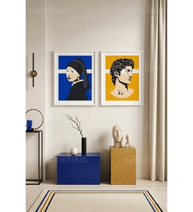 Pop Art Minimalist Portreler 2'li Ahşap Çerçeveli Tablo Seti