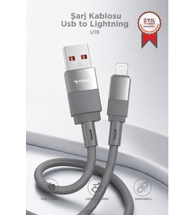 Torima Şarj Kablosu Usb to Lightning Data Kablo U18 Gri