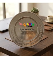 Firma Logolu Ayaklı Gümüş Metal Tabak Plaket - Şirket İçi Teşekkür ve Başarı Ödülü