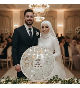DÜĞÜN-NİŞAN SILVER AYNALI PLEKSİ 50 CM YUVARLAK MİSAFİR-HATIRA ANI DEFTERİ-KUTUSU + ŞÖVALE VE KALEM HEDİYELİ (Silver)
