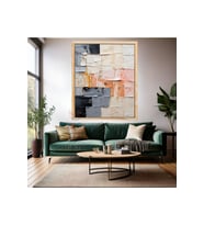 Yağlı Boya Görünümlü Soyut Ahşap Çerçeveli MDF Tablo Modern Salon Tablosu Dekorasyon Duvar Tablosu (Ahşap)