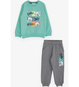 Breeze Erkek Çocuk Eşofman Takımı Şaşkın Ayıcık Baskılı 1-4 Yaş, Mint Yeşili