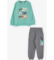 Breeze Erkek Çocuk Eşofman Takımı Şaşkın Ayıcık Baskılı 1-4 Yaş, Mint Yeşili