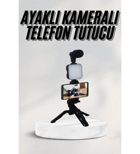 Telefon Tutucu Led Işıklı Kumandalı Mikrofon Telefon Vlog Video Kayıt