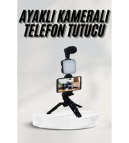 Telefon Tutucu Led Işıklı Kumandalı Mikrofon Telefon Vlog Video Kayıt