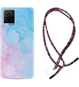 Vivo Y11S Y21S Y20 Y20S Y70 Kılıf Boyun Asklı Rasta Silikon Pink Blue Abstract 1385