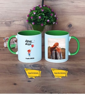 Ütopyalar Güzeldir Kupa Bardak Yeşil Fotoğraflı Doğum Günü Hediyesi