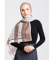 Çizgili Desen Pavia Seri Şal Eşarp Askısı ile Birlikte 90X200 cm Bej Beyaz-90X20