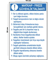 Metal Matkap Freze Güvenlik Talimatı 15 Cm x 20 Cm Uyarı Levhası Yönlendirme Tabelası