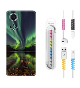 Huawei Nova Y70 Y90 Nova 9 SE  Kılıf Kablo Koruma Spiral Silikon Kuzey Işıkları 1327