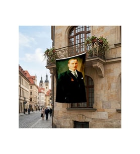 Başkumandan Gazi Mustafa Kemal Atatürk Poster Bayrak Premium Raşel Kumaş ATA7