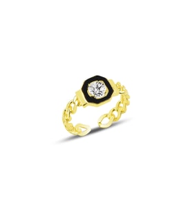 Gümüş ayarlamalı zirkon taşlı mineli zincir modeli yüzük SGTL9963GOLD (Rose)