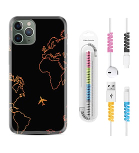 Apple iPhone 11 12 13 14 Pro Max Kılıf Kablo Koruma Spiral Silikon Harita ve Uçak 1777