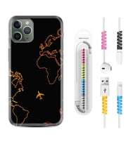 Apple iPhone 11 12 13 14 Pro Max Kılıf Kablo Koruma Spiral Silikon Harita ve Uçak 1777