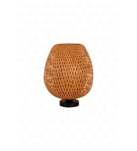 Bambu Abajur Masa Lambası 25x25x30 cm, İsveç Tarzı, Modern ve Rattan Tasarım (Krem)