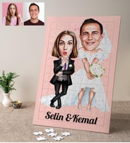 Gelin ve Damat Karikatürlü Kişiye Özel Puzzle