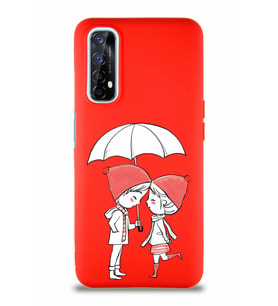 Realme 7 Soft Premier Kapak Aşk Tasarımlı Silikon Kılıf - Kırmızı (Şeffaf)